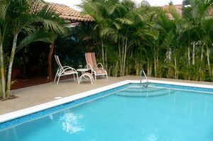 Pool at gay-owned Viva Nicaragua B&B, a manicured, leafy and