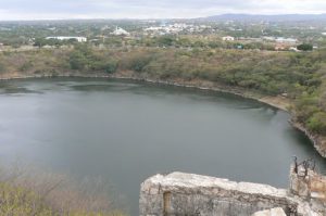 Reservoir viewed from the hill Loma de Tiscapa; cathedral in