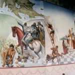 Murals in city museum depicting the Spanish conquest dominating the