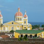 Granada cathedral with Lake Nicaragua in background