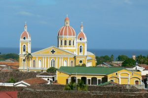 Granada cathedral with Lake Nicaragua in background