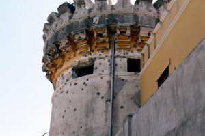 Bullet-ridden turret at the museum