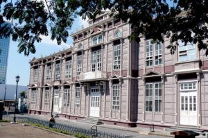 Former school building made of metal exterior plates