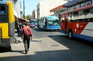 Central area crowded with traffic and commerce