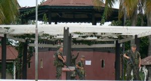 Soldiers guard the central square