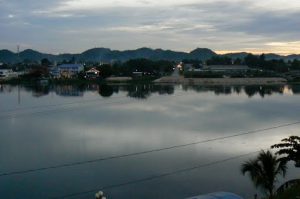 Mainland view of the lake from the hotel at dusk