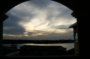 Mainland view of the lake from the hotel at nightfall