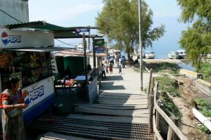 Walkway to the ferry landing on Lake Atitlan