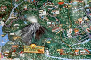 Pictoral map of Arenal Volcano and LaFortuna town
