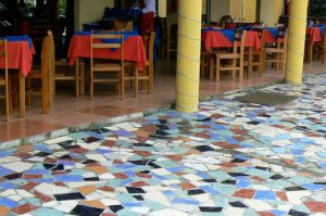Decorative tile floor in a restaurant