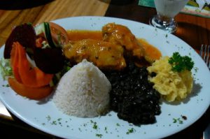 Usual lunch of beans, chicken and rice