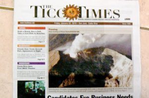 Costa Rican newspaper photo of volcanic activity