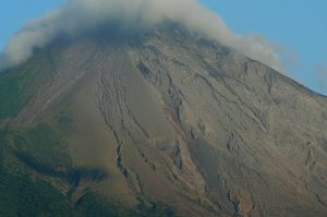 Close-up of deep ravines in the volcano