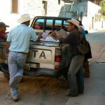 Local farmers in town after work