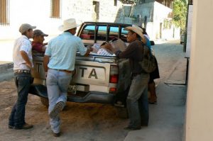 Local farmers in town after work