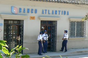 Usual armed guards at a bank