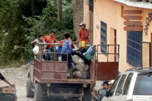 Kids hitching a ride to school