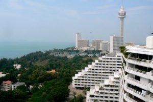 Overview of Jomthien condo towers along the coast.