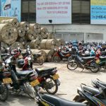 Motorbikes at a construction site