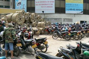 Motorbikes at a construction site