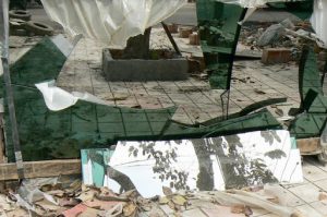 Broken window at construction site