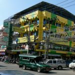 Colorful corner office building