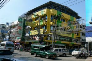 Colorful corner office building