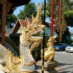 Dragon detail at rntrance to main temple Wat Klang Wiang