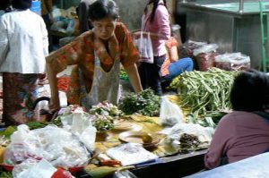 Vegetable vendor at covered market