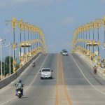 Ornate golden light standards on the new bridge