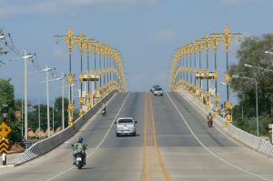 Ornate golden light standards on the new bridge