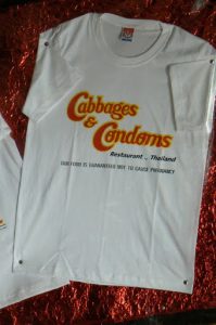 T-shirts for Cabbages & Condoms Restaurant; Established in part to