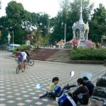 Students hang out in Tung and Kim Park after