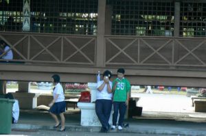 Students hang out in Tung and Kim Park after