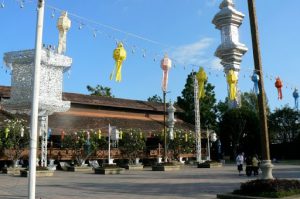 Exhibition hall in Tung and Kim Park with lanterns