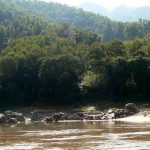 Muddy river and green hills