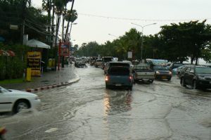 Flooding after a heavy rain in Jomthien