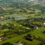Aerial view of Bangkok area with golf course