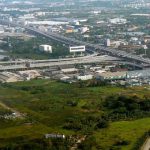 Aerial view of Bangkok area with elevated highway