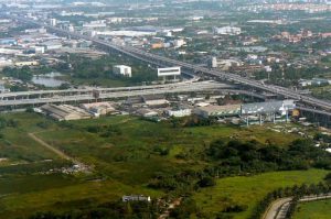 Aerial view of Bangkok area with elevated highway