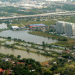 Aerial view of Bangkok area with elevated highway and condo