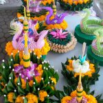 Floral arrangements for the Loy Krathong Festival; Loi Krathong takes place