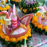 Floral arrangements for the Loy Krathong Festival; Loi Krathong takes place