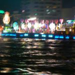 Fireworks and large illuminated rafts on the Chao Phraya River,