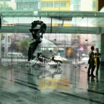 Hotel lobby with etched glass entry