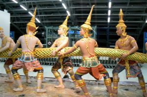 Statue of Churning of the MIlk Ocean in the lobby