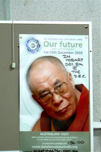Poster for the Dalai Lama's visit to Hobart