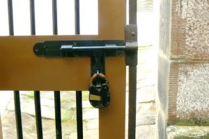 Close-up of a jail cell door.