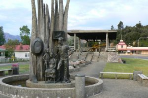 Mining monument in Queenstown. In the 1900s alluvial gold was