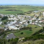 View of Stanley from 'The Nut' volcanic rock crest (143